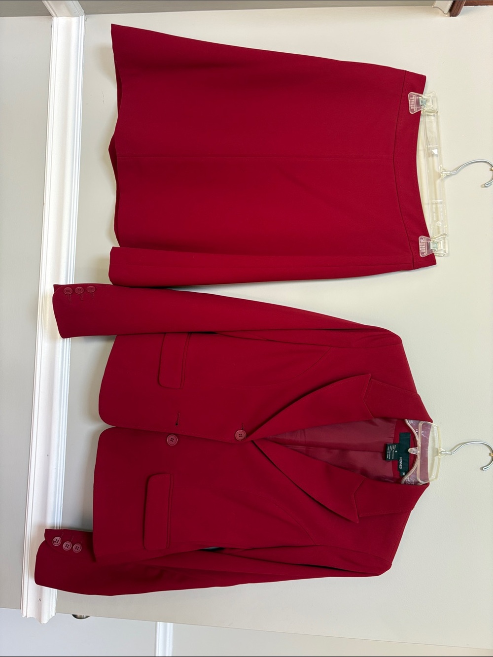 Tailored Red Women's Skirt Suit Jacket and Pencil Skirt